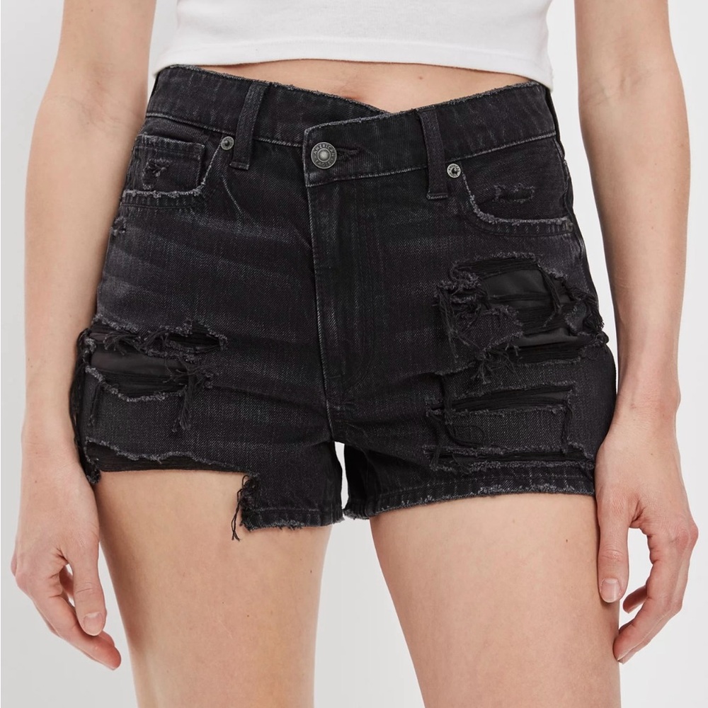 AEO mom shorts Distressed Black Denim Shorts